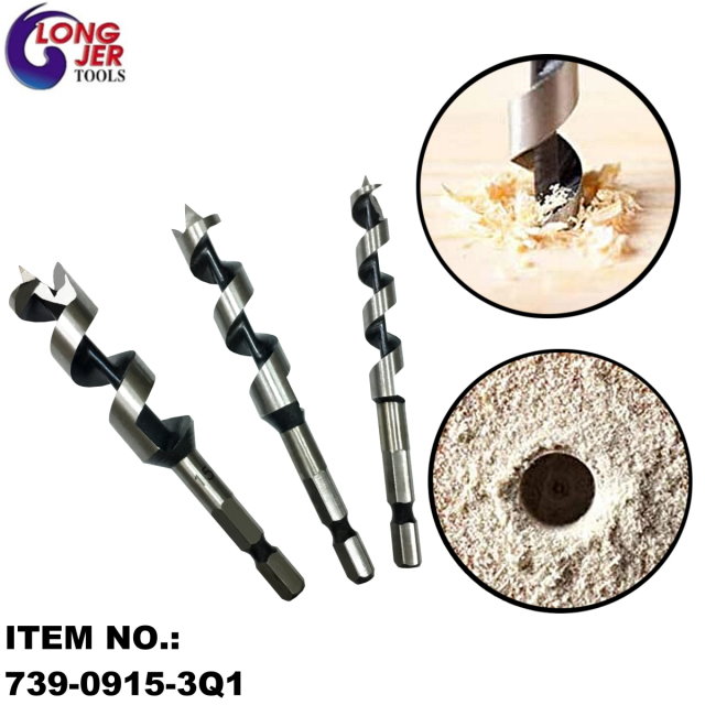 3PCS QUICK HEX-SHANK AUGER WOOD DRILL BIT SET